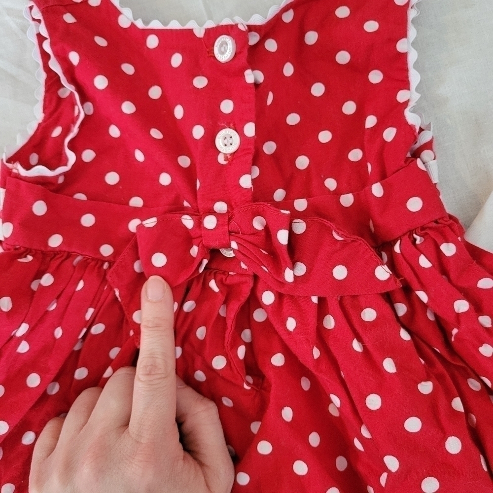 Blueberi Boulevard red polka dot eyelet lace trim summer dress 12m - Picture 4 of 5